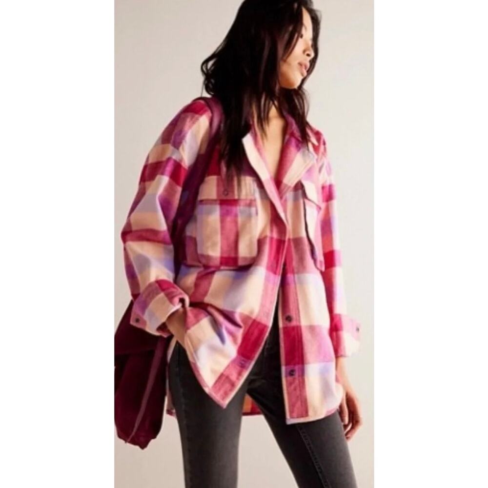 NWOT /  Free People We The Free Izzie Plaid‎ Cargo Shirt / Large